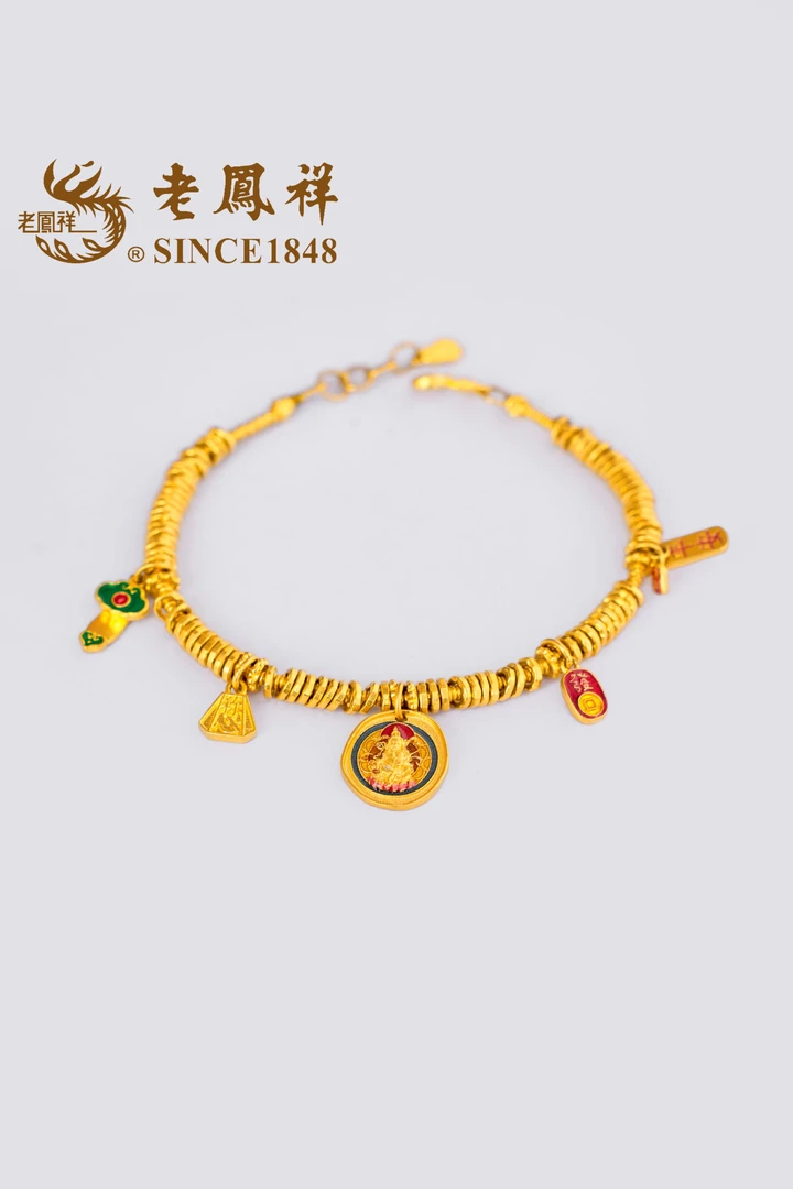 老鳯祥老凤祥足金999黄财神如意盘缠手链