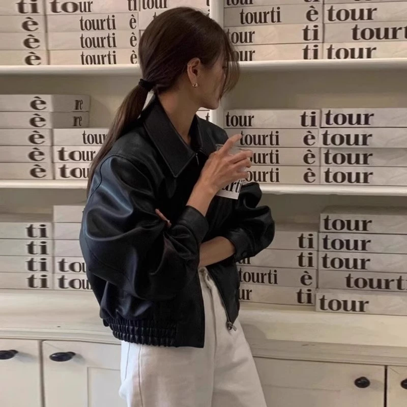 短款黑色皮衣外套女2025年春秋新款酷飒风小个子爆款机车气质复古