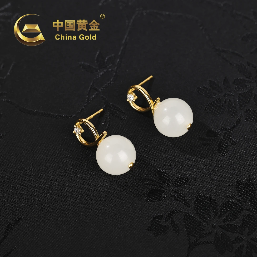 【中国黄金】 和田玉*耳饰*S925银镶嵌-R764【臻】