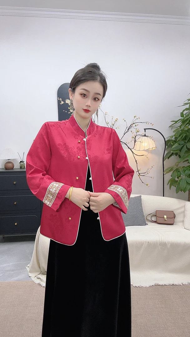 新中式立领对襟单排扣上衣唐装女装秋冬气质151