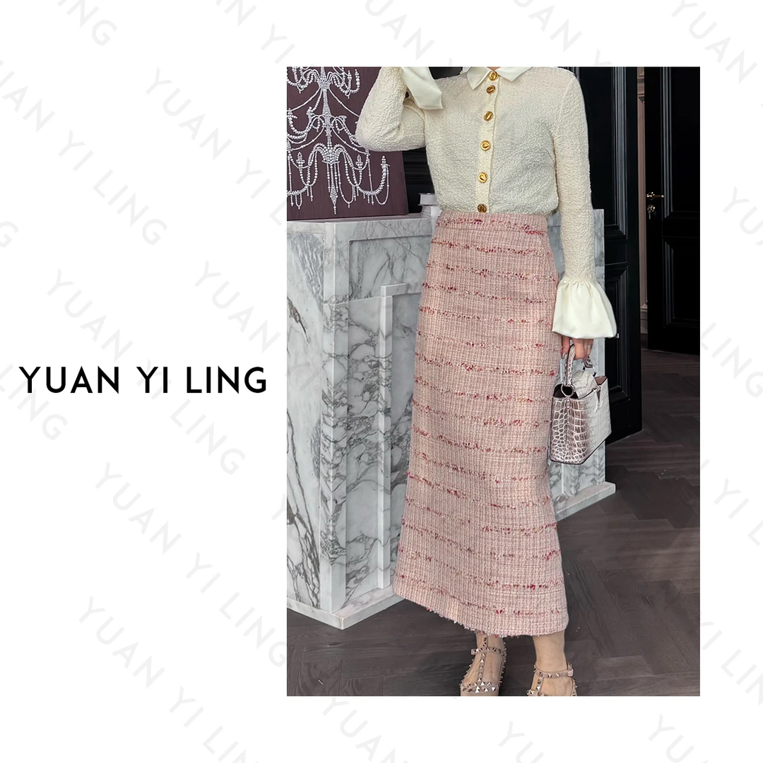 袁艺灵【春日樱花】25春香家秀款版粗花呢编织小香直筒半身裙