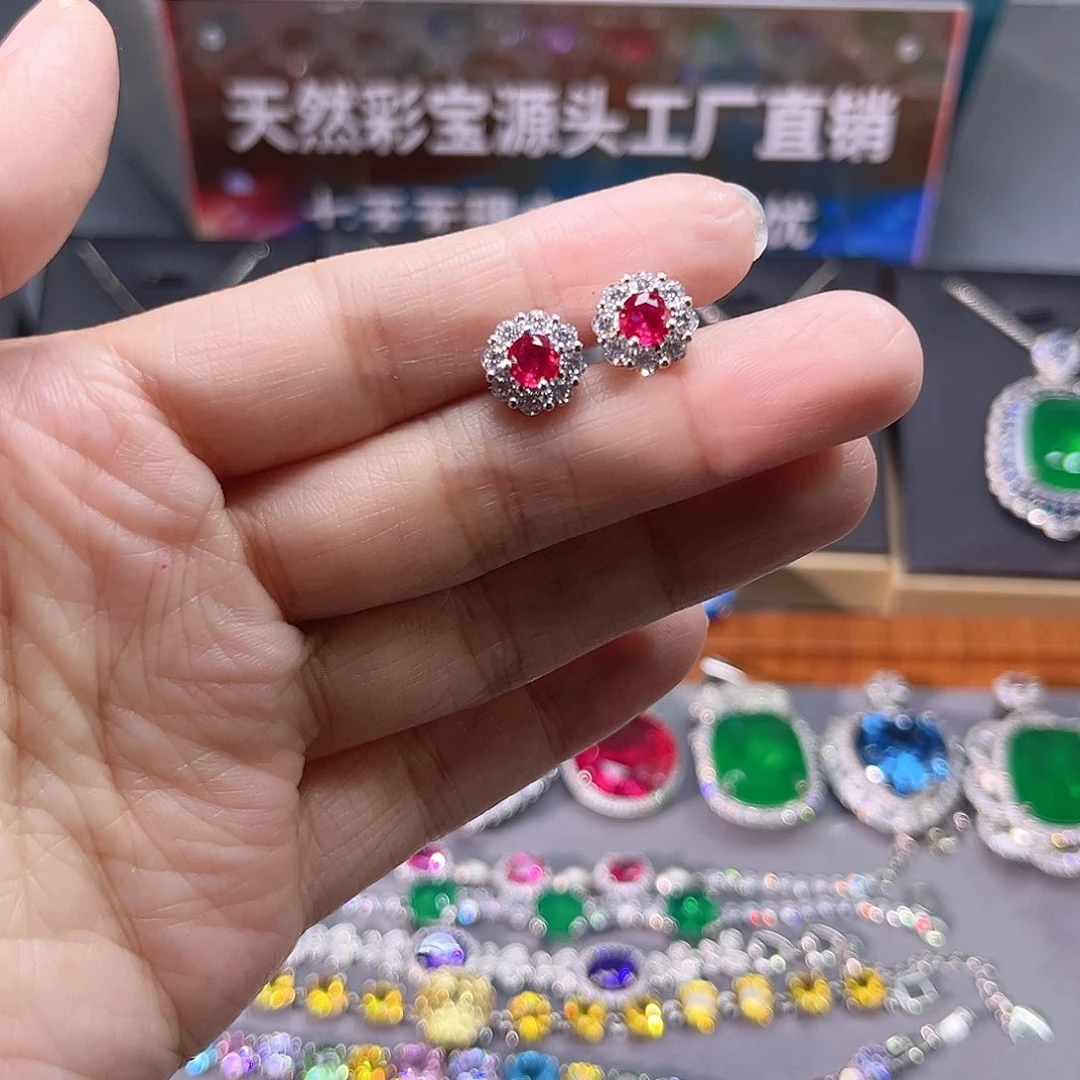 银S925镶嵌耳饰红宝石160