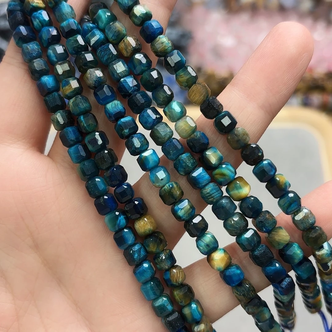 玛瑙/玉髓未镶嵌珠宝半成品5×5黄蓝虎方切一条长30