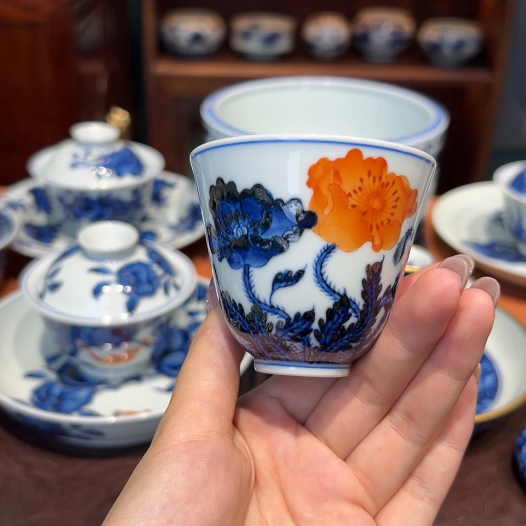 青花雯华堂手绘杯杯