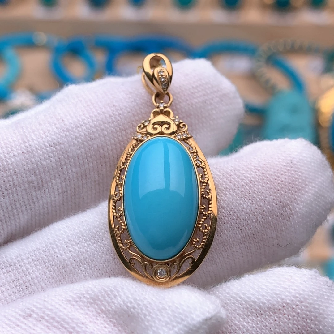 绿松石18K金镶嵌珠宝奇石