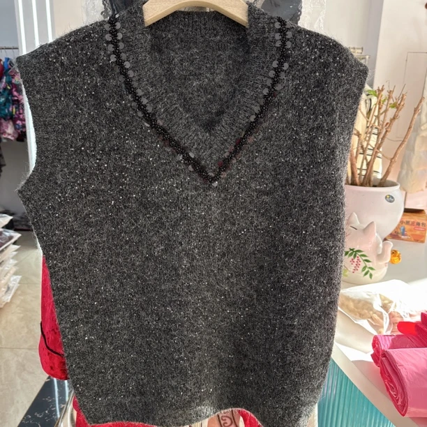 16时尚秋冬灰色女装女款毛衫马夹百搭打底森系套头针织时尚套装