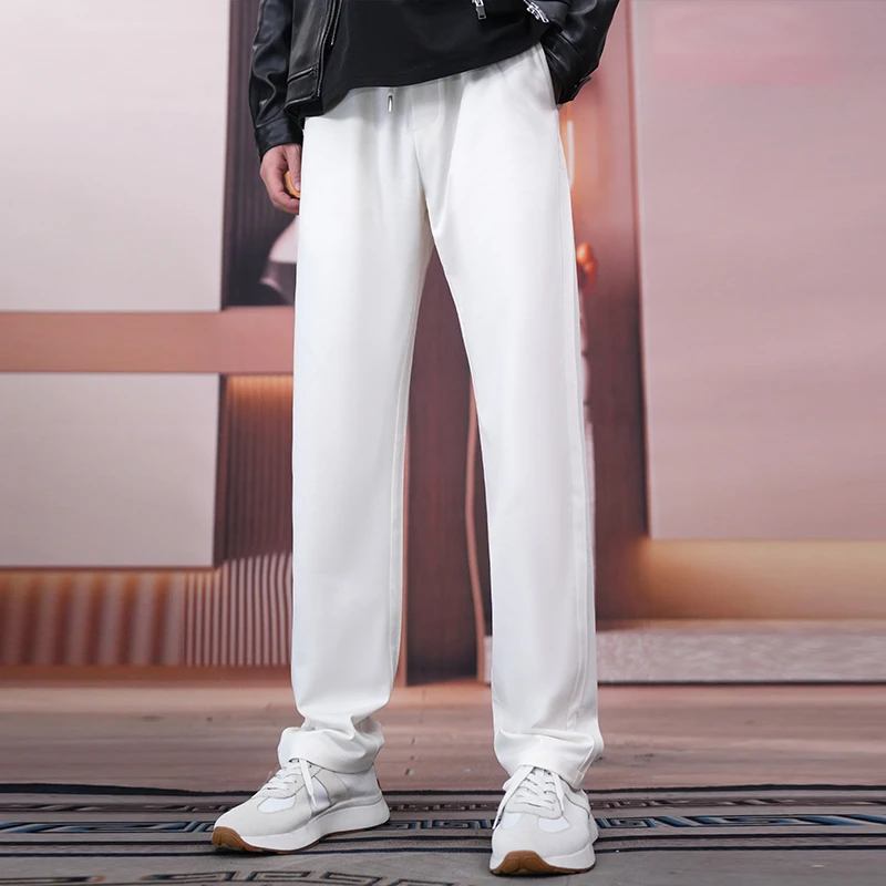 夏季休闲裤男士新款百搭大码宽松松紧腰长裤商务微弹黑色男裤9120