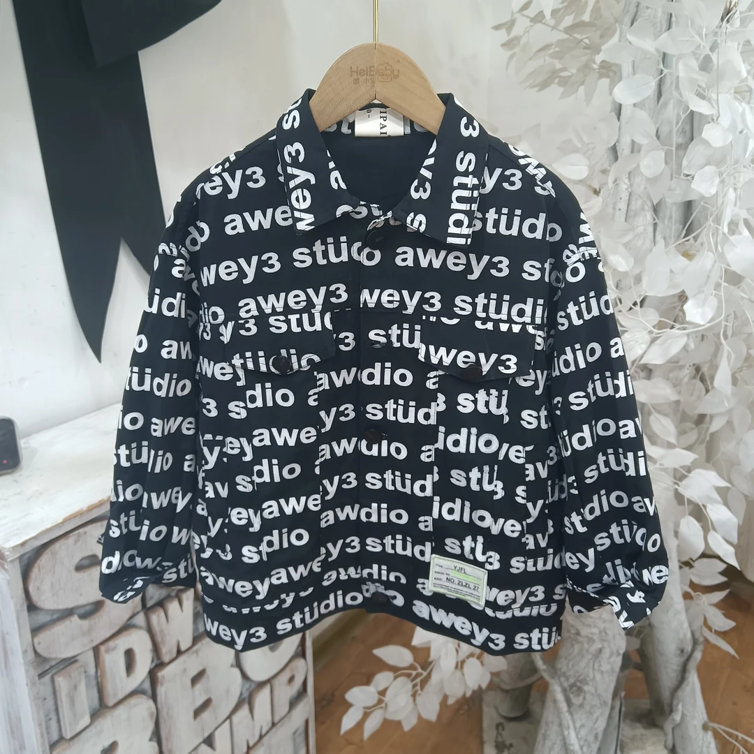 X169黑色字母衬衣童装