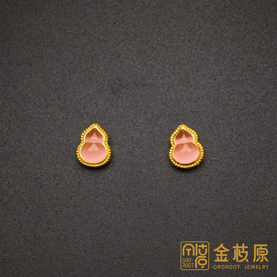 【金枝原】足金999 桃桃豆蔻粉色葫芦耳钉