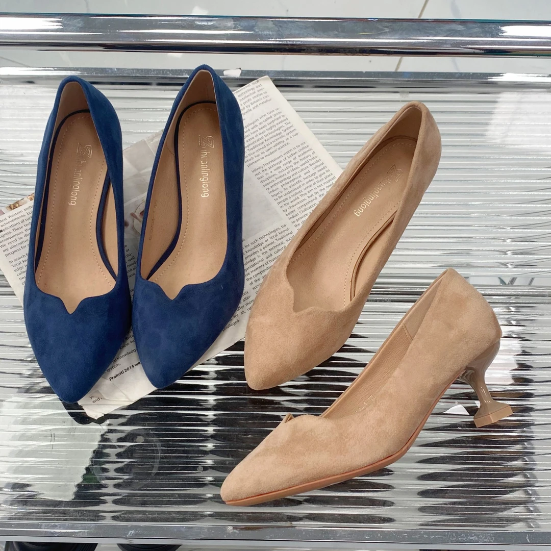 BG0204-1高跟鞋工装女鞋尖头绒面细跟单鞋职业舒适工作鞋