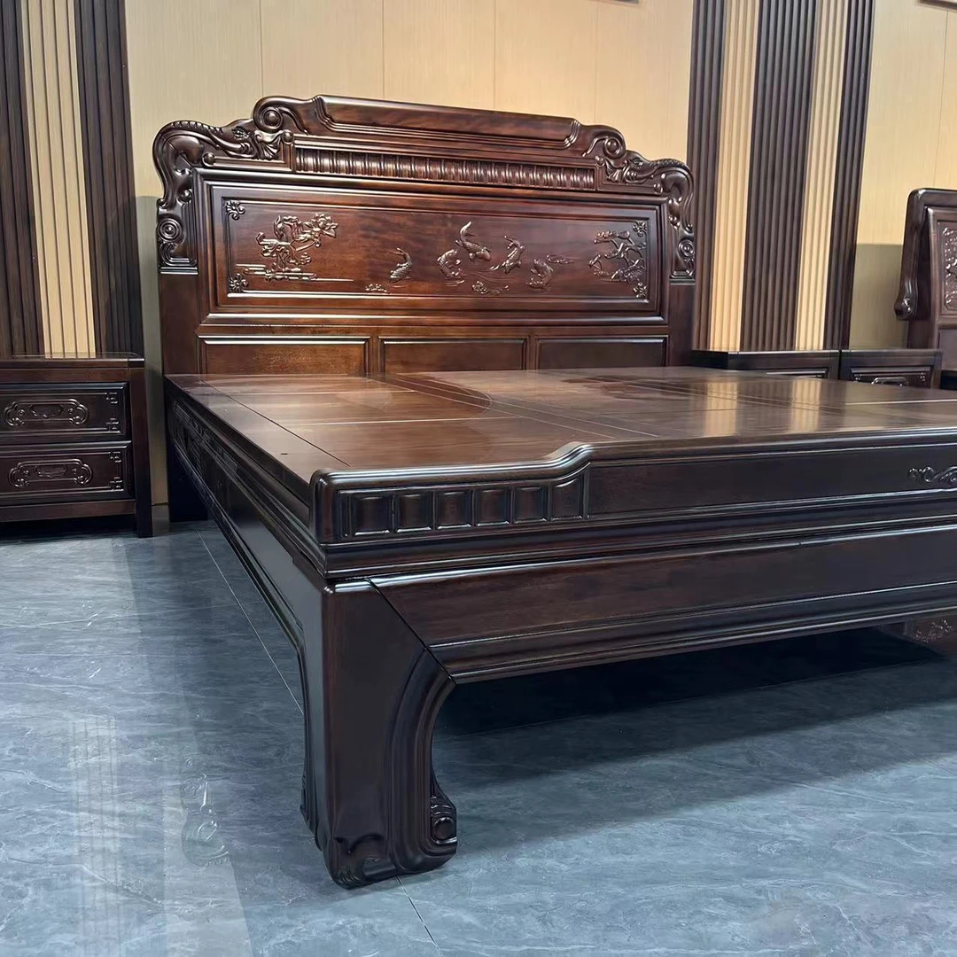 全榫卯紫金檀木古典实木床全实木高档双人床家用古典雕花主卧床