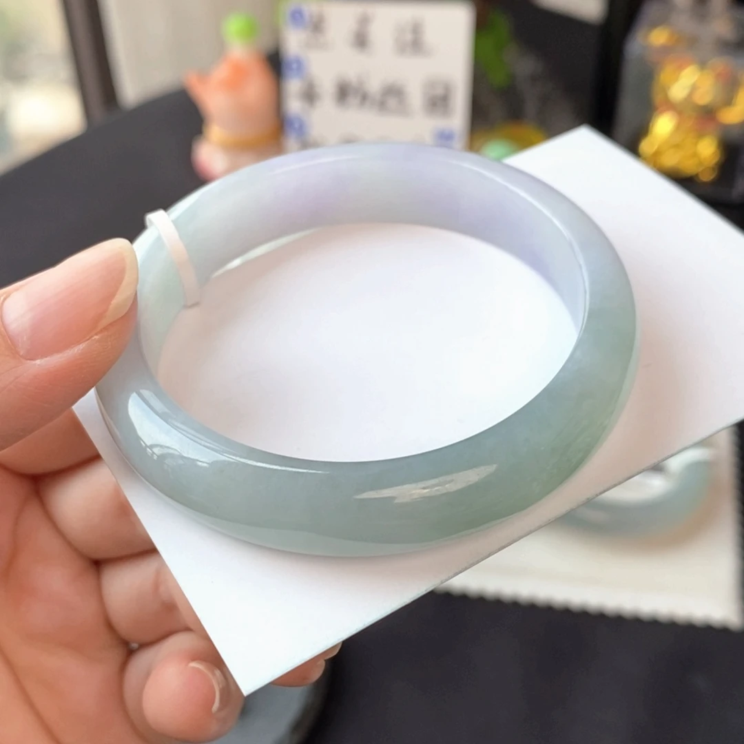 翡翠未镶嵌手镯春彩半山水53.5