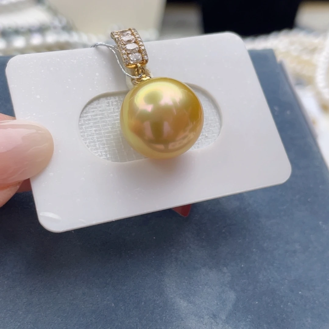 未镶嵌耳饰海水珍珠极光镜面炫彩金珠14-15mm