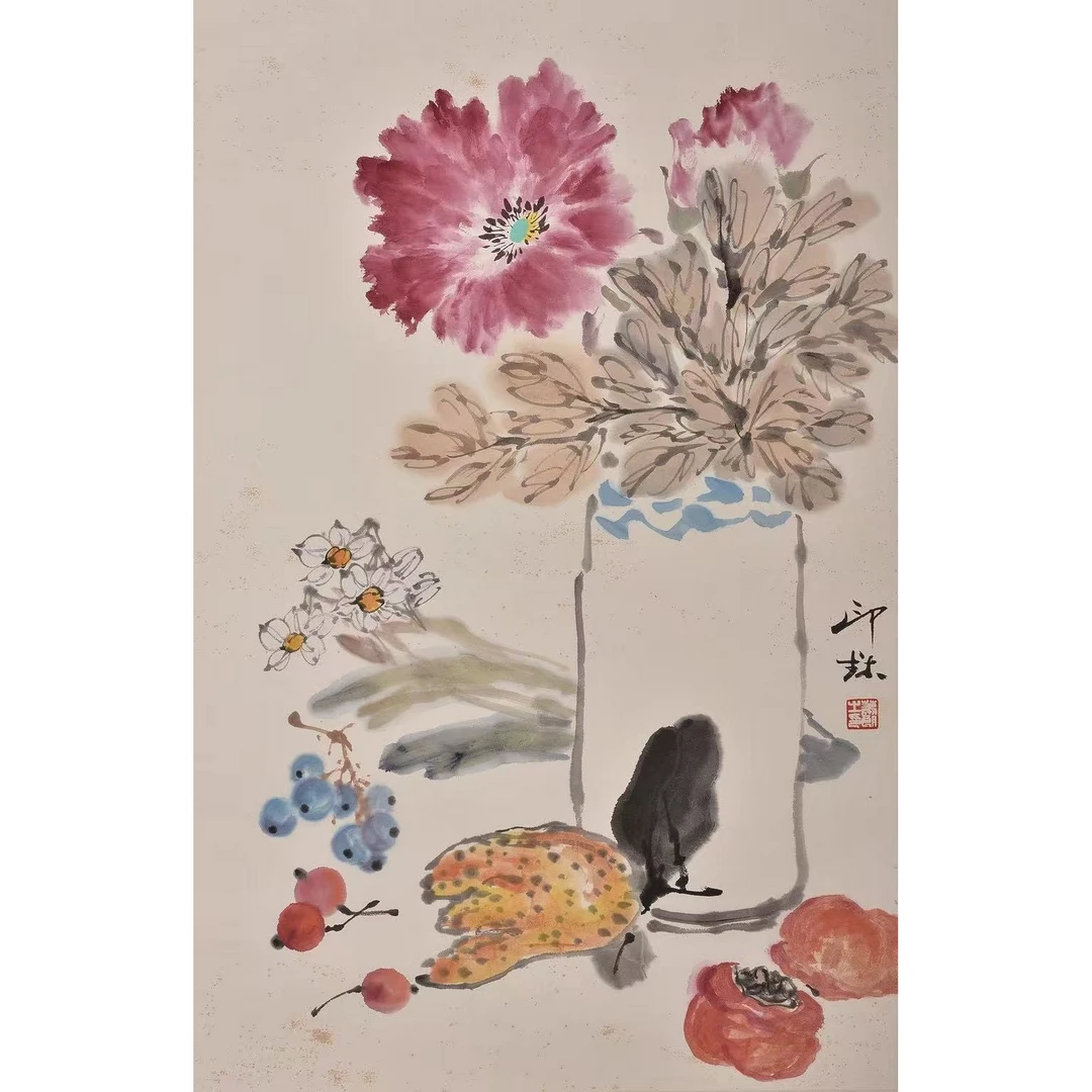 萧 朗--瓶花清供 69.5×45cm