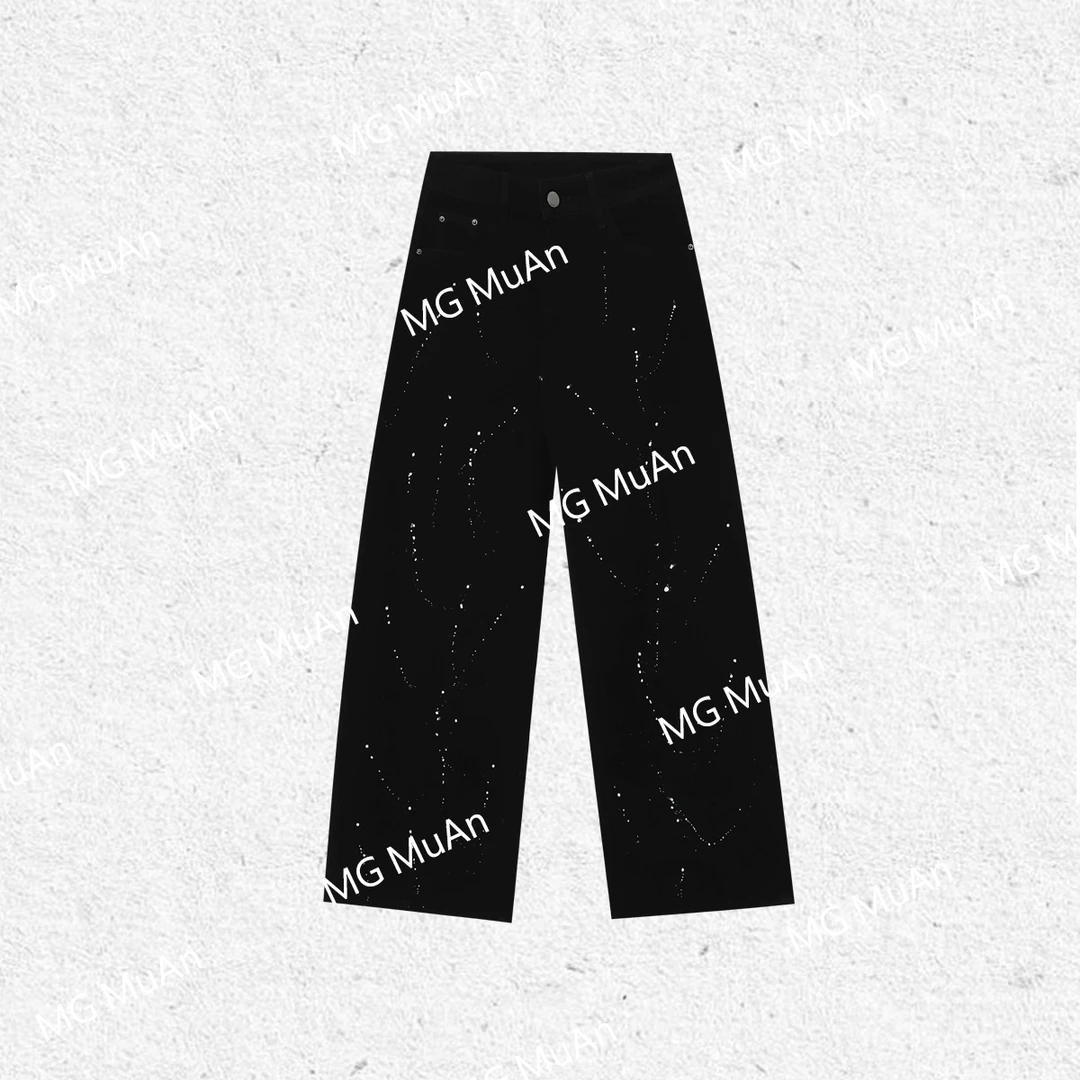 木小妹MUAN：《泼墨黑牛》定制百搭高级黑色简约牛仔裤长裤女F8-1125