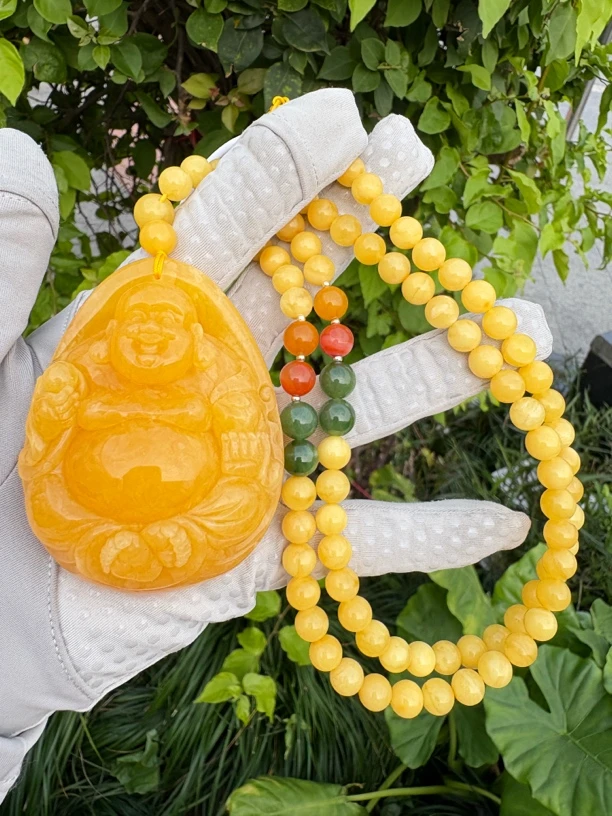 假一赔十，天然琥珀蜜蜡，雕刻件佛公，编号26