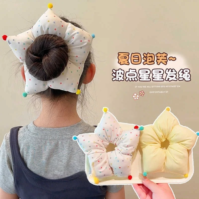 可爱五角星波点儿童大肠发圈发饰女童丸子头头花发绳女孩甜美头饰