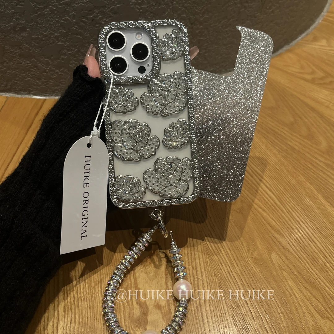 小众闪钻透明玫瑰适用苹果16手机壳全包iphone15/14/13/12promax