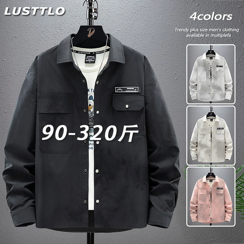 美式潮牌男士衬衫外套春秋季时尚扎染撞色衬衣加肥加大码百搭寸衫