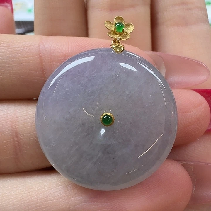 翡翠未镶嵌颈饰冰紫平安扣