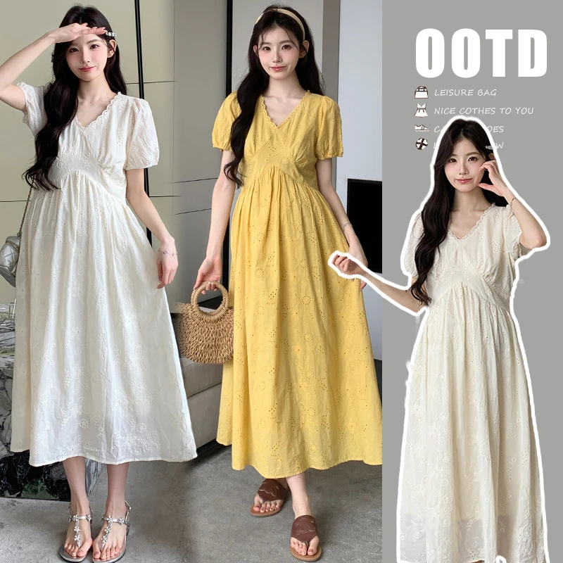 【酥酥】气质法式2025夏季v领镂空刺绣显瘦孕妇连衣裙时尚仙女薄款