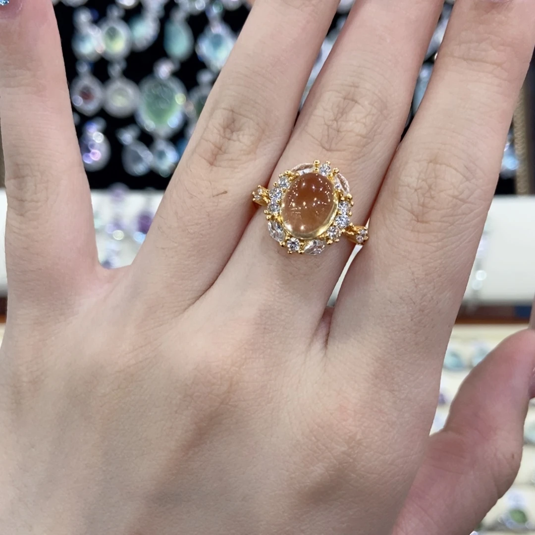 戒指银S925镀金镶嵌黄晶