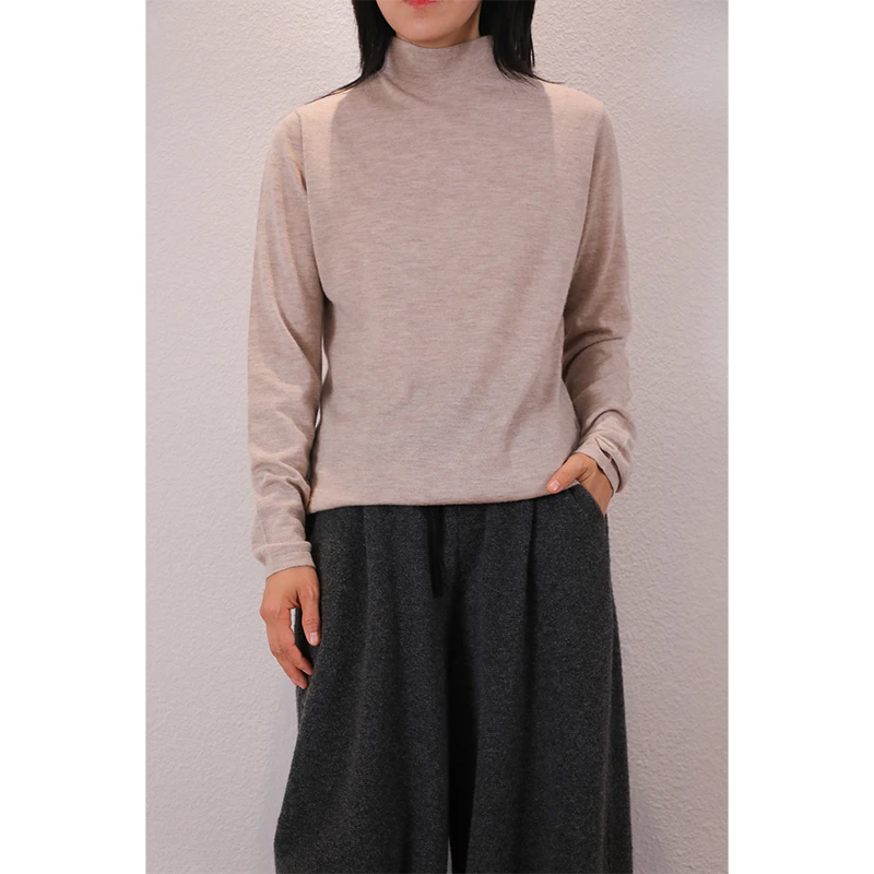 东雍 零压力 精纺简约文艺百搭双层半高领羊绒针织基础套头打底衫