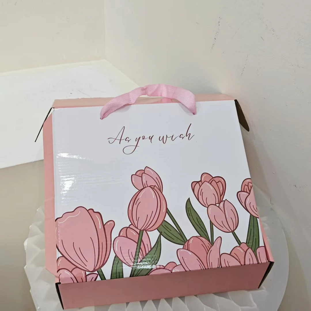 饭盒可爱防水粉色多功能一次性保温印花双层饭盒可爱（随机发货）