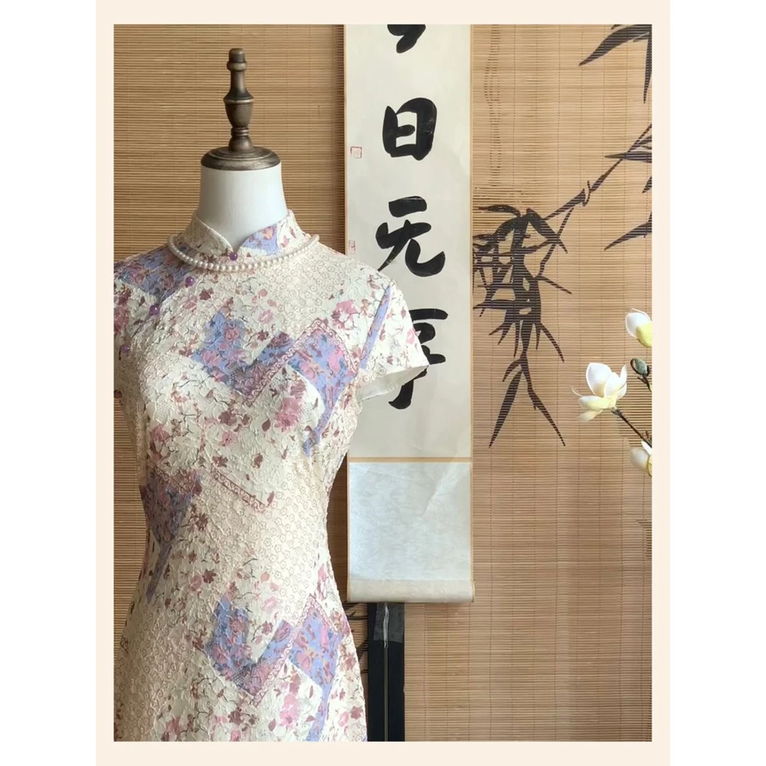 老钱风松弛感女装贵气K新中式改良旗袍中国风日常气质蕾丝短袖贵