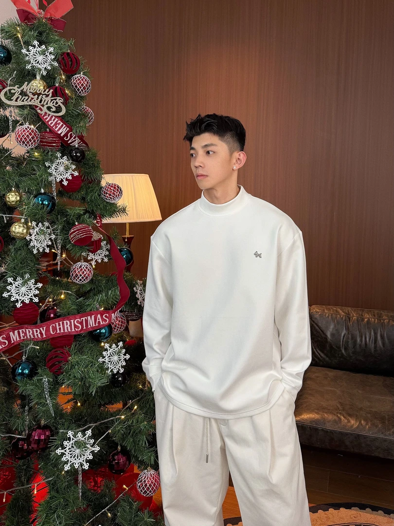 【马上发财】加绒冬季绣标厚款青年美式休闲风T恤印花男士圆领5632