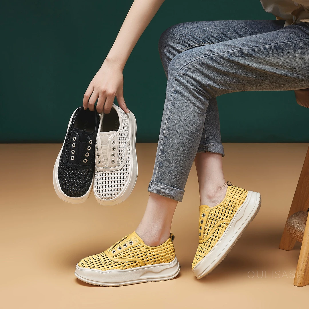 | 忆相逢 | 4公分 真皮手工编织休闲透气一脚蹬单鞋 639