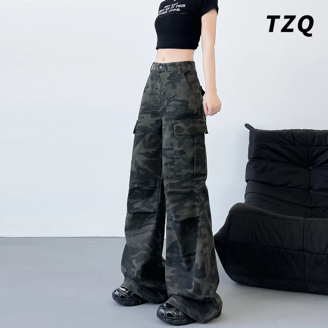 2025秋季新款美式复古迷彩工装牛仔裤女宽松直筒裤子潮TZQ2581741