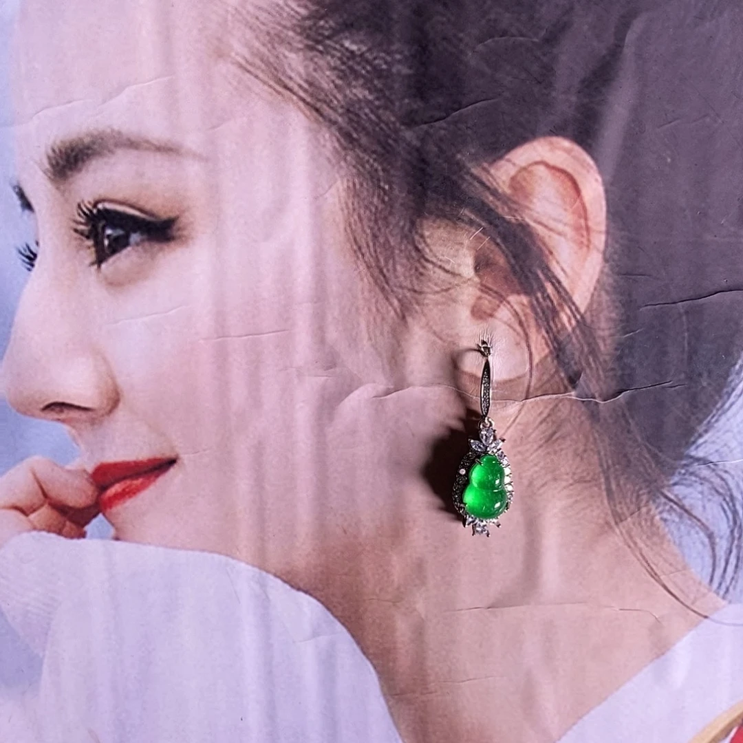 银S925镶嵌翡翠耳饰16