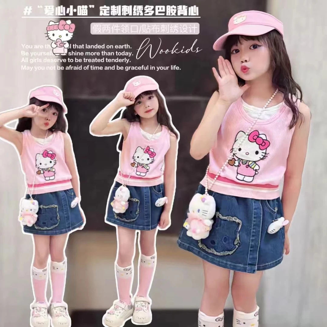 女童2025夏季设计感童装休闲裤裙背心无袖上衣裙子洋气百搭套装潮