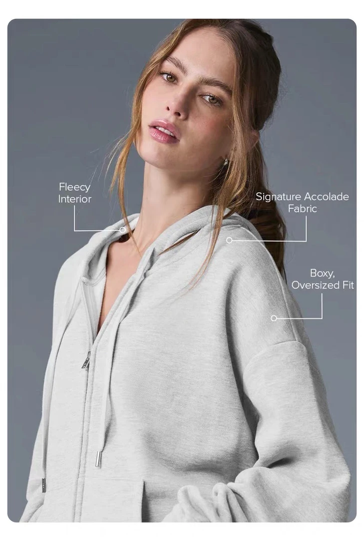 ALO同款纯棉拉链连帽外套休闲时尚拉绒女款短外套