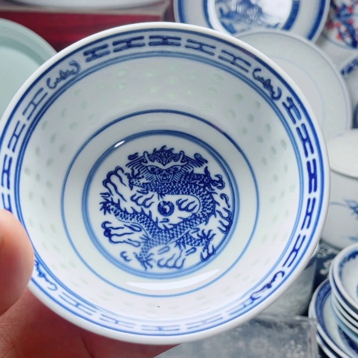 青花玲珑5寸饭碗龙纹