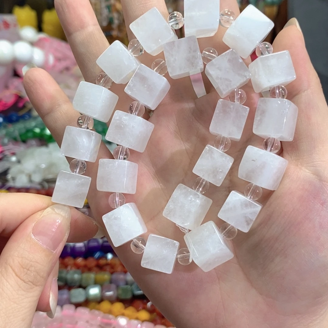 玛瑙/玉髓未镶嵌珠宝半成品白水晶方糖一天卡12mm