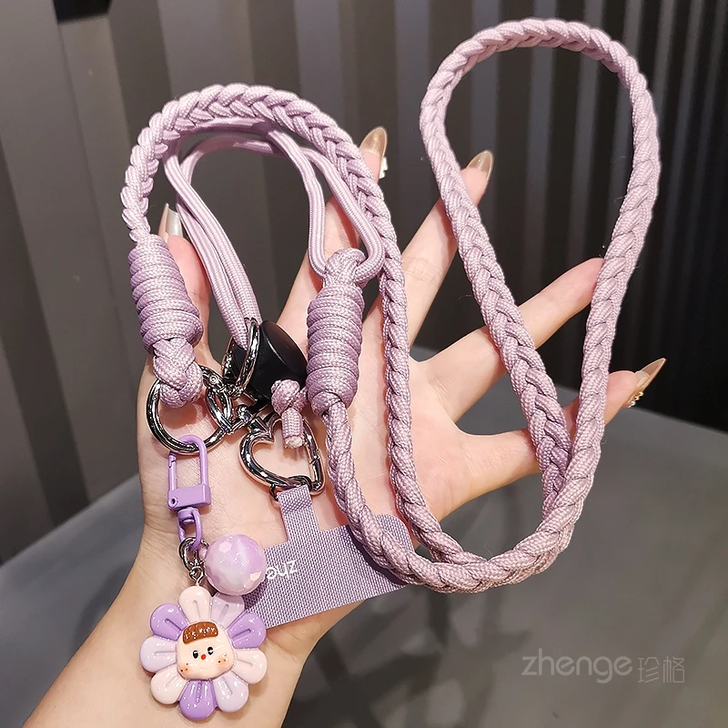 手机挂绳女斜挎可调节马尾编织绳长款卡通可爱侧背链肩带通用新品