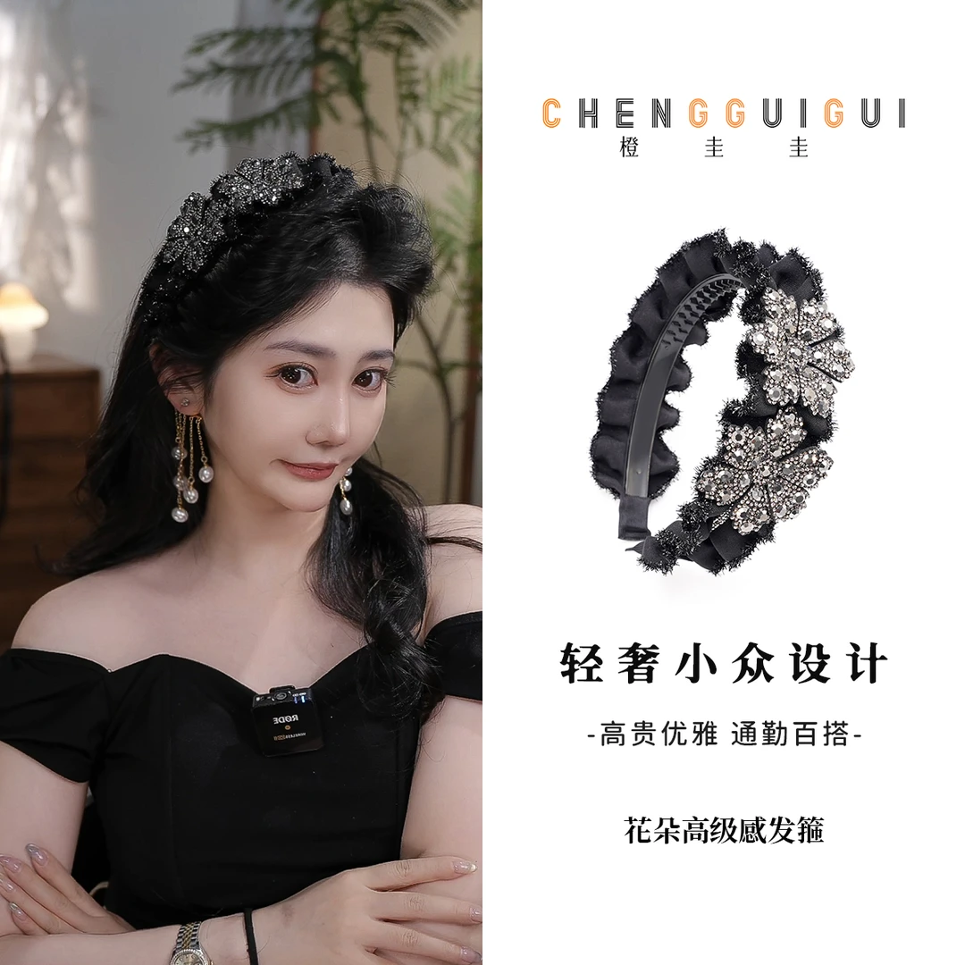 重工花朵宽边发箍气质风高颅顶内齿防滑压发发卡百搭日常手工发饰