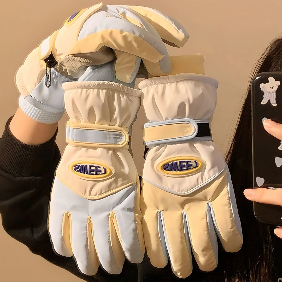 可爱全指触屏滑雪手套女冬季保暖骑行加绒加厚防寒防泼水骑车ZZZ