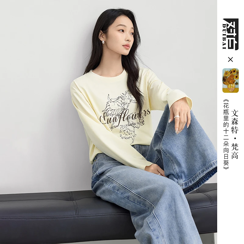 【万达商场】D01对白文森特·梵高联名松弛感印花长袖t恤上衣FDT118
