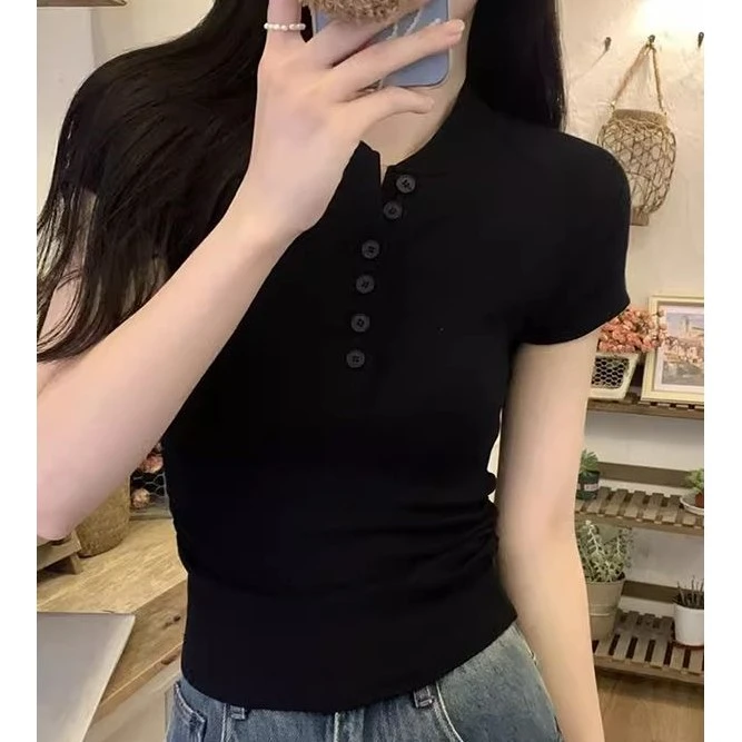 美式辣妹正肩短袖t恤女夏季新款修身短款上衣P930显瘦百搭ins