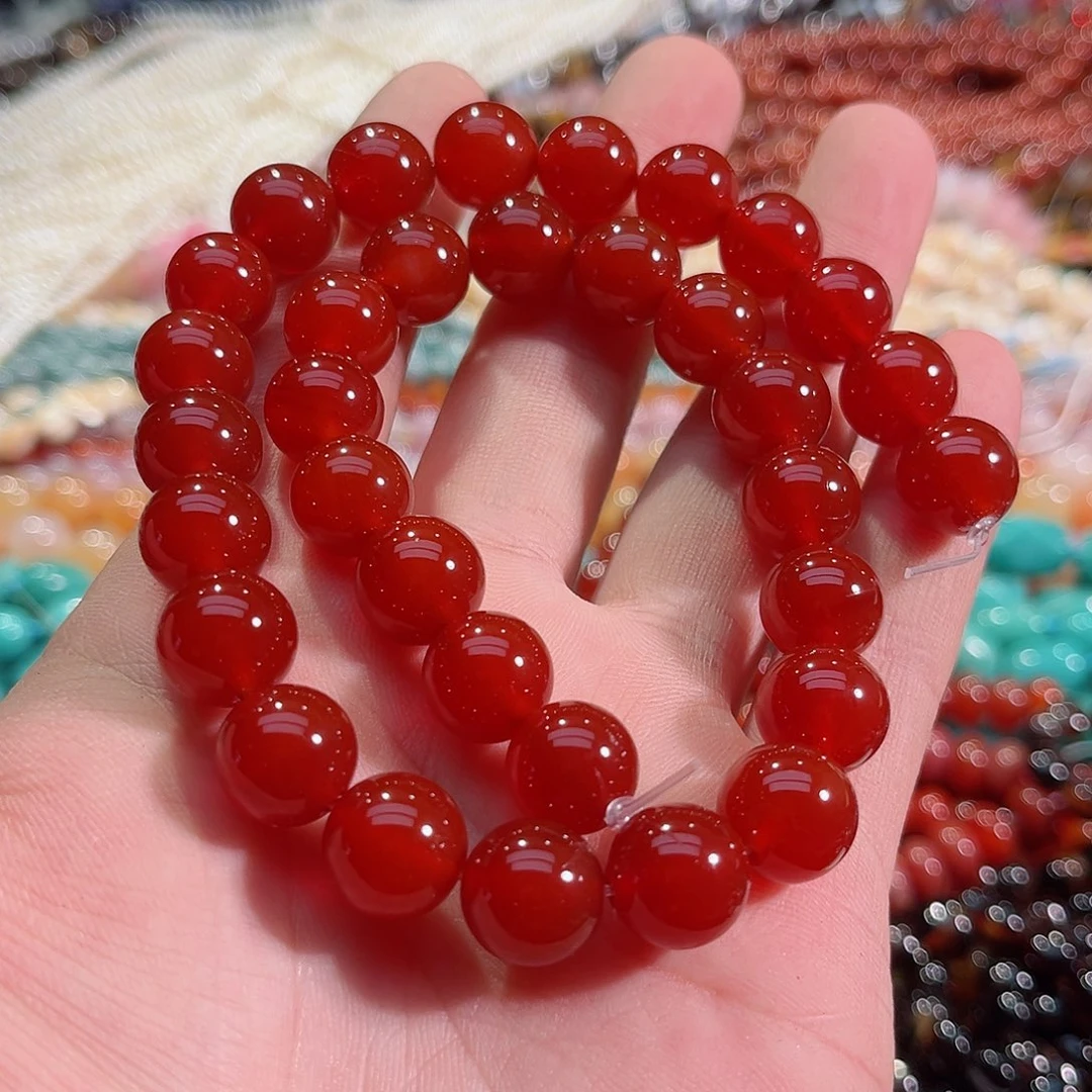 玛瑙/玉髓未镶嵌珠宝半成品A货红玛瑙一条12mm