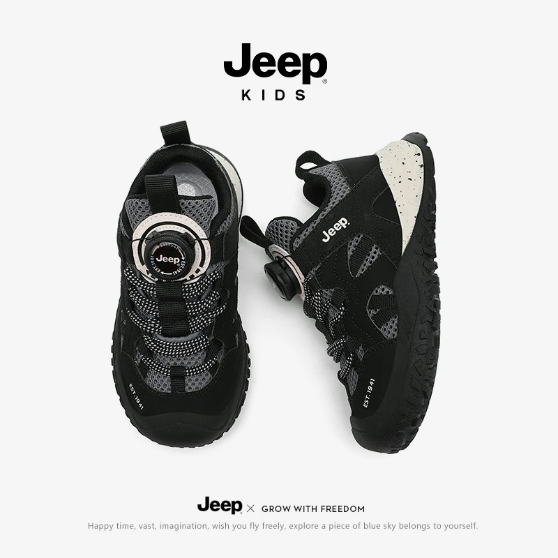 jeep儿童运动鞋男童2025新款夏季透气网面鞋子女童软底防滑跑步鞋