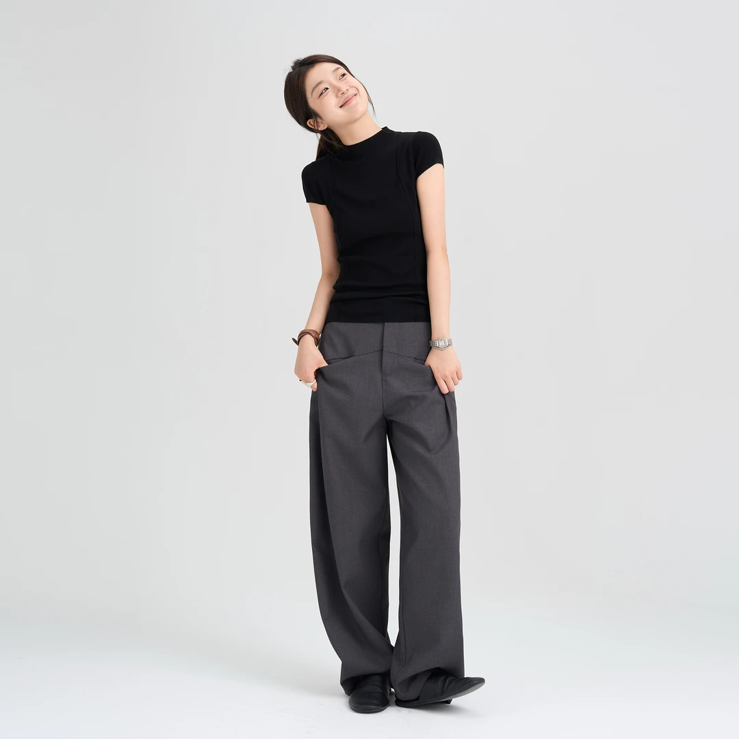 Multi Math【现货】雅痞弧裤|高级感宽松弯刀阔腿通勤休闲西装女裤