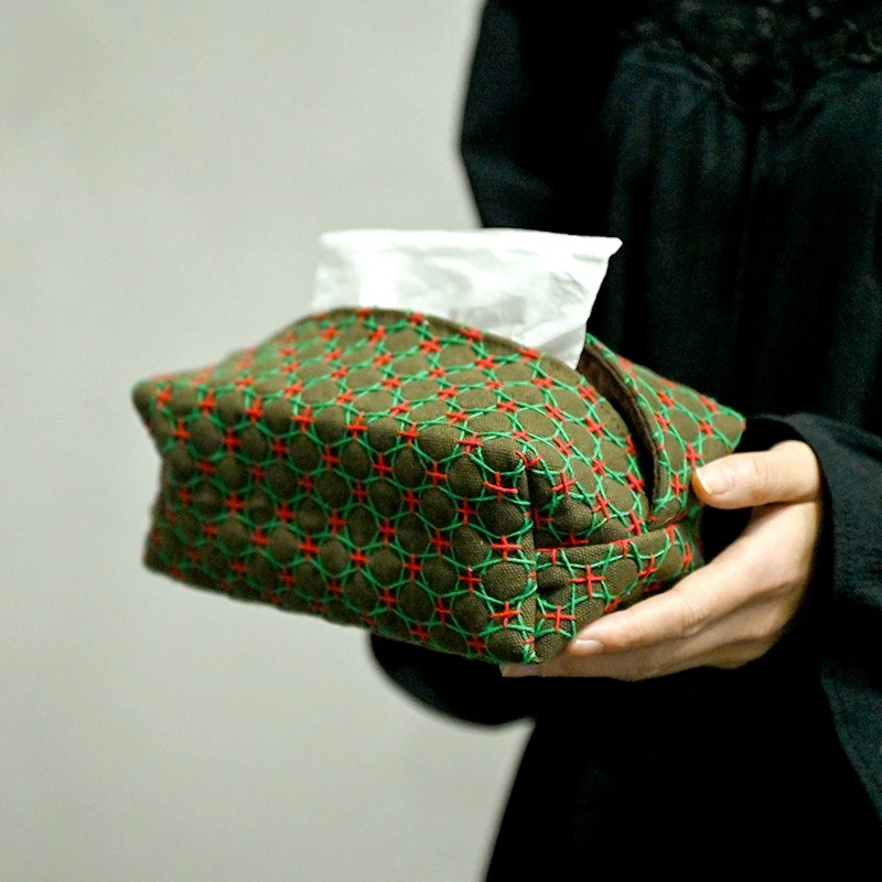 钟声刺绣 斗笠孔抽纸巾布袋  中式复古布艺纸巾包 茶空间纸巾包