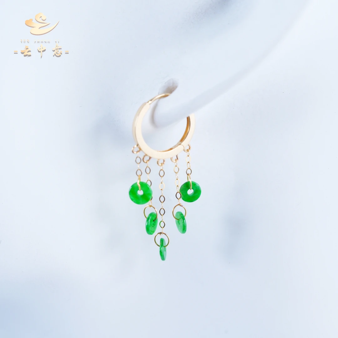 【云中意】18K翡翠捕梦网流苏耳包 - 多样性发货一对-hc