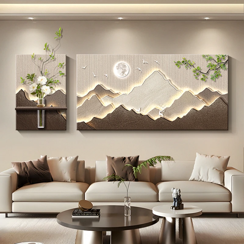 现代轻奢高级感客厅装饰画背有靠山沙发背景墙挂画大气壁画3D立体