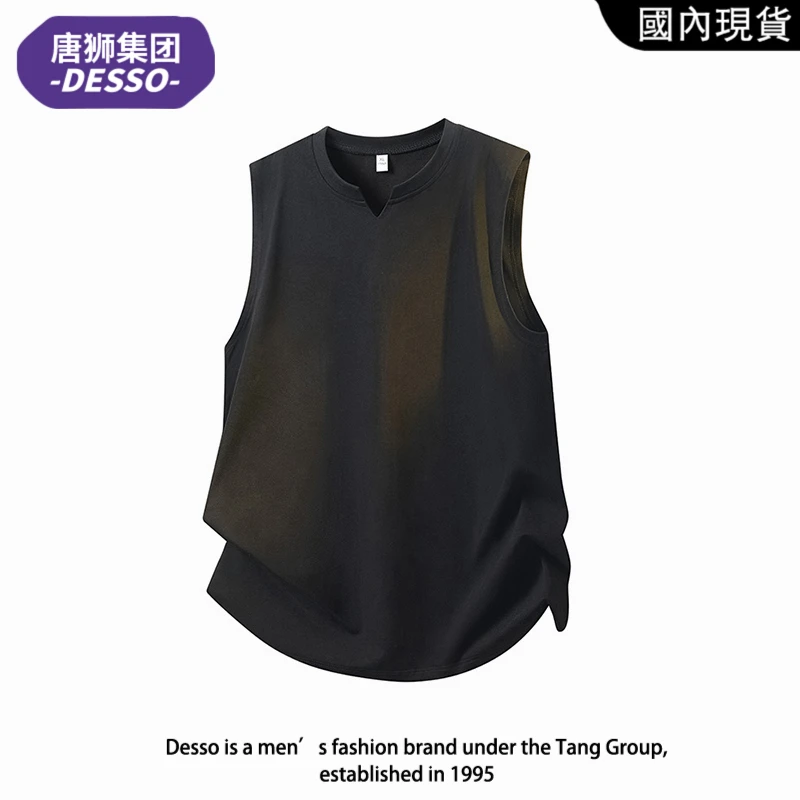 唐狮DESSO时尚潮牌V领背心男夏季美式潮流宽松舒适休闲无袖T恤