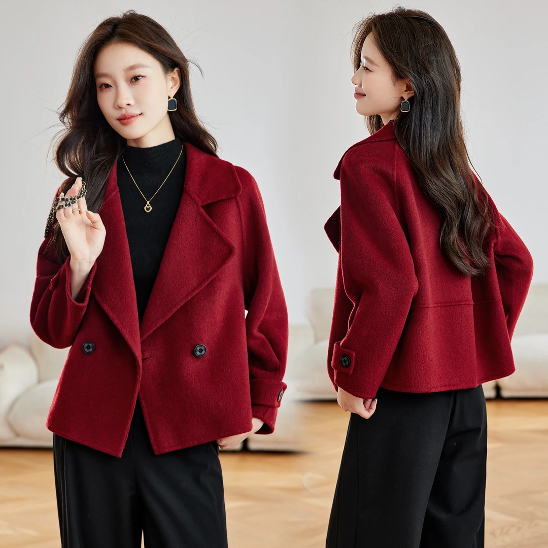 短款红色女秋冬毛呢外套时尚2025秋冬新款双面女士呢子气质女洋气